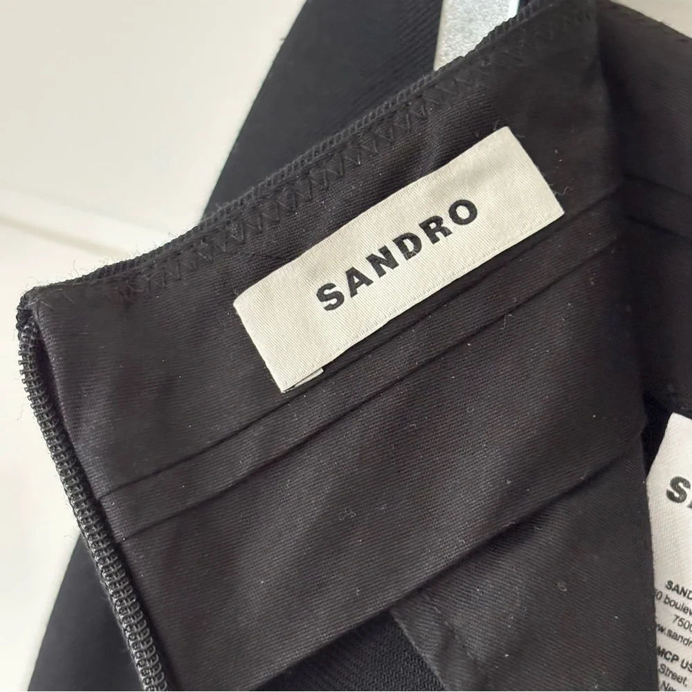 Sandro Wide Leg Cuffed Hem Black Trouser Pants Women's Size 40 - Picture 3 of 12